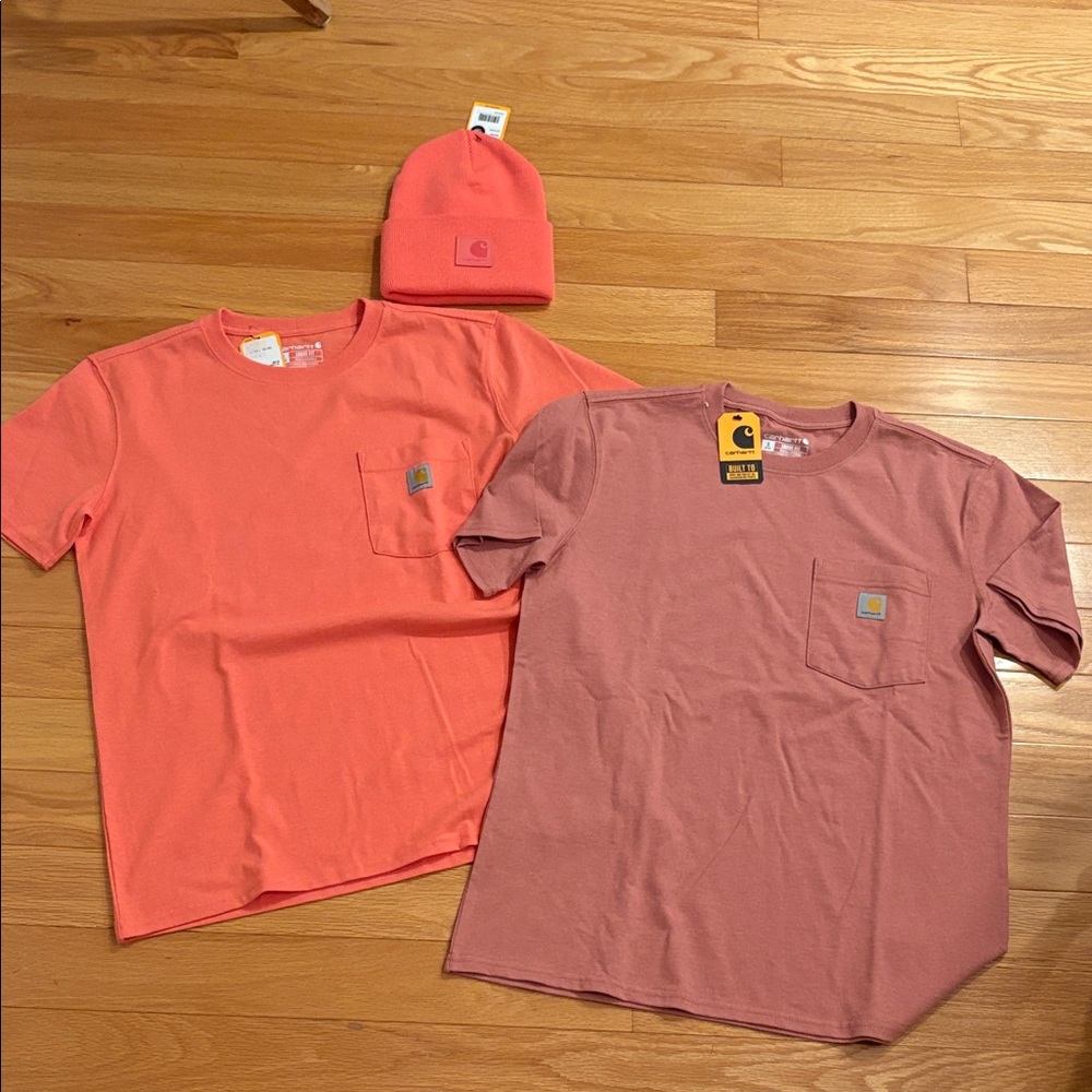Carhartt Women's Coral and Salmon Pocket Tees & Knit Beanie